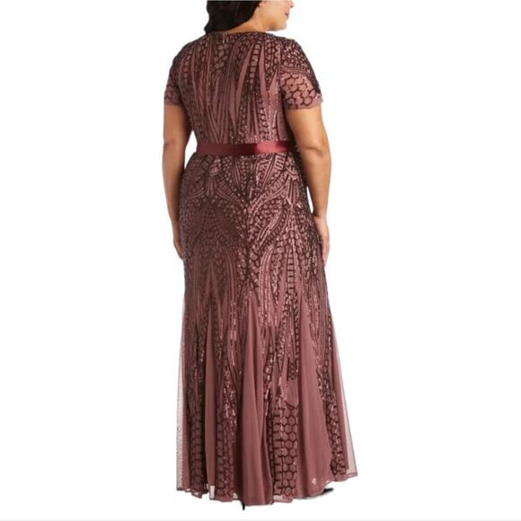 R&M Richards Womens Plus Size Plum Evening Gown Embellished Pleated Dress 22 16 - Picture 2 of 10